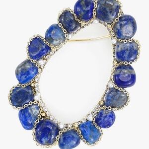Elegant Natural Blue Stone Brooch Pin LAPIS LAZULI